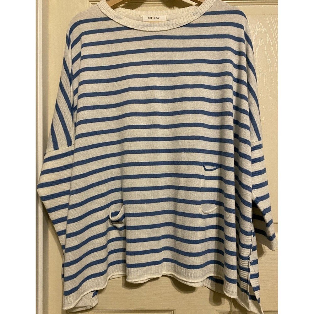 mer sea MERSEA Catalina Sweater Shirt Top One Size Stripes French Blue White GUC